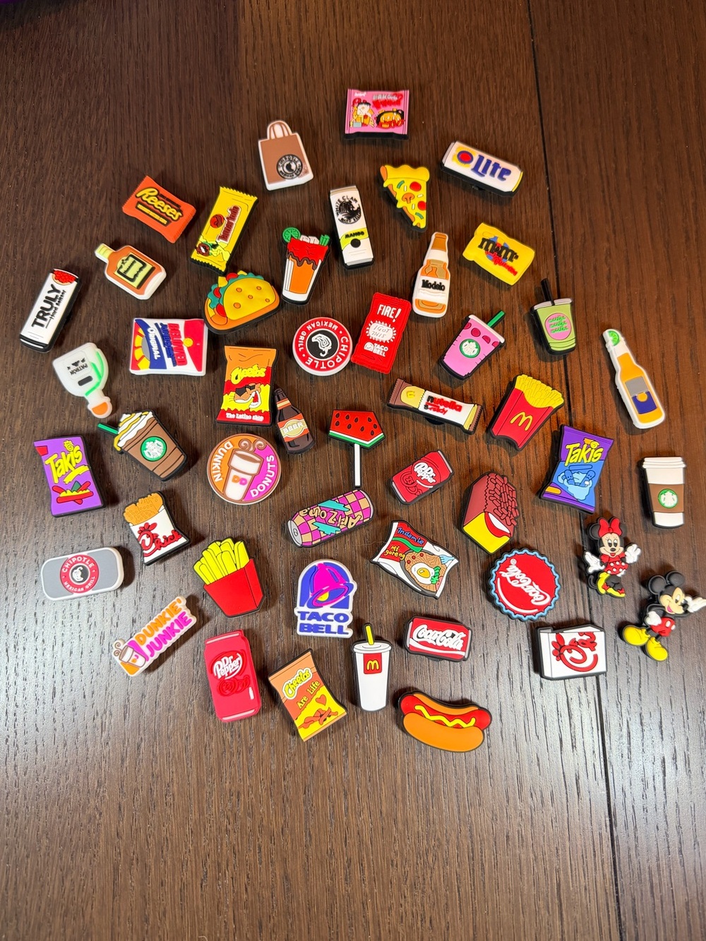 Lot of 30+ Shoe Charms - Assorted Food and Drink plus Mickey and Minnie